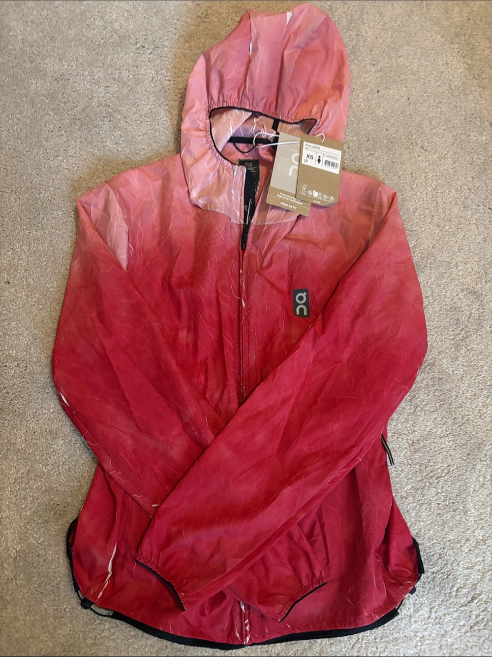 On Running Lightweight Red Hooded Running Pace Jacket